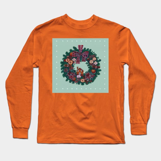 Christmas Wreath Long Sleeve T-Shirt by Mila-Ola_Art